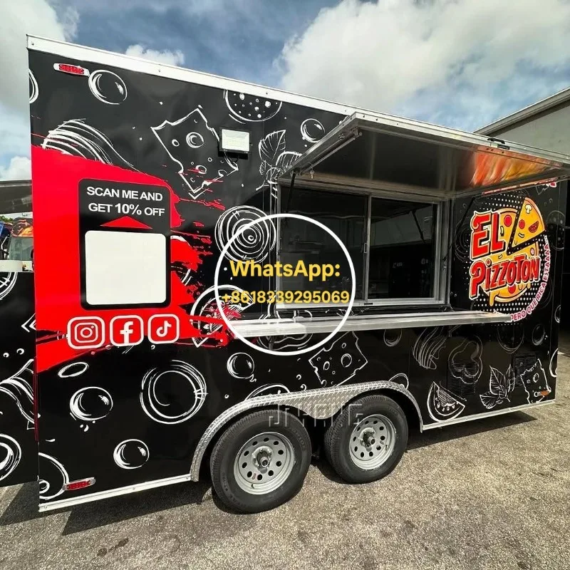 American Standard Chinese Food Truck Trailer Fully Equipped Stainless Steel Mobile Kitchen BBQ Fast Food Trailer