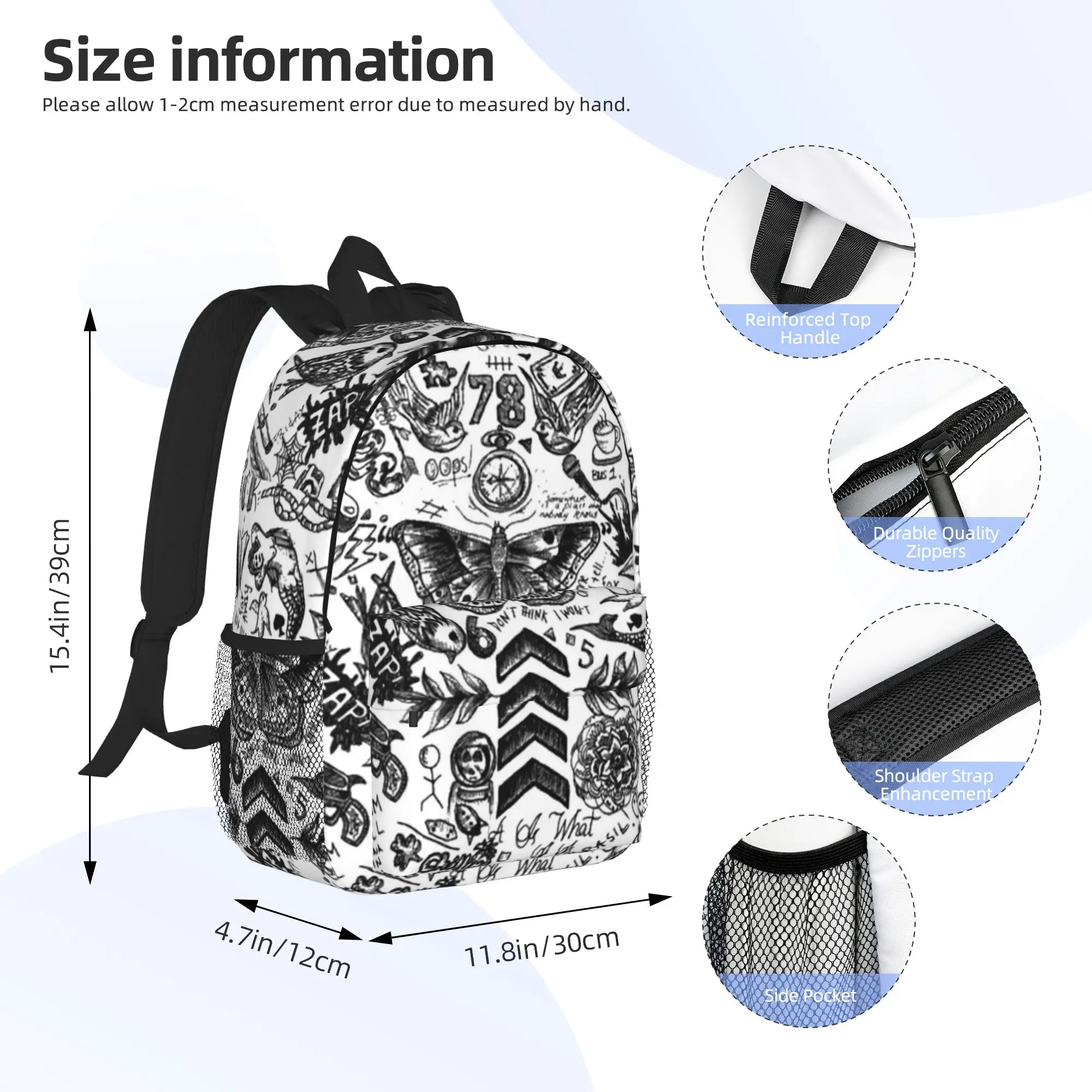 One Direction - Tattoos Backpack Hot Sale Daypack Large Capacity Boys Girls BookBag Shoulder Bags for Men Women School Bag