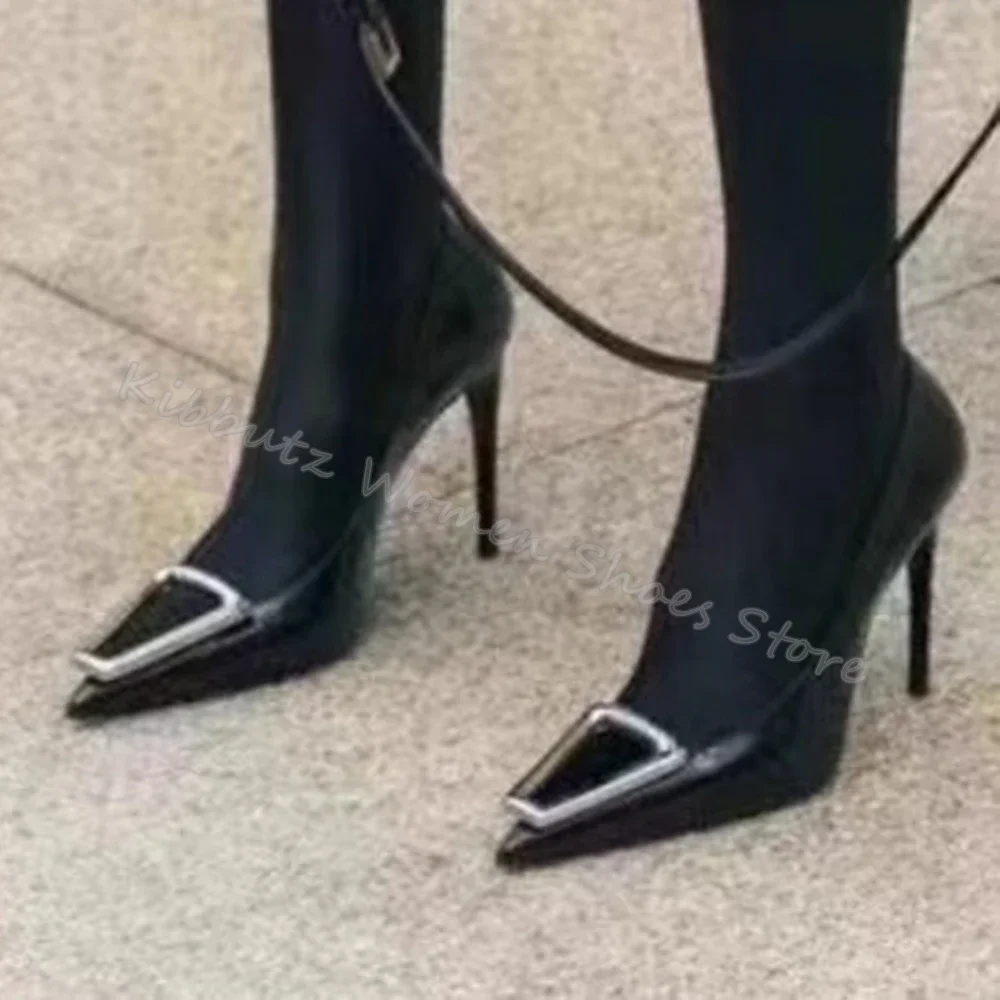 

Metal Decor Pumps Pointed Toe Thin Heels Genuine Leather Slip-On Fashion Luxury Elegant Sexy Concise Women Party Dress Shoes New