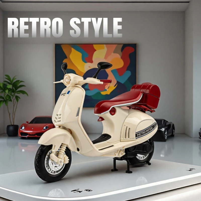 

1:12 Vespa 946 Alloy Classic Motorcycle Simulation Shock Absorber Steering Model Sound Light Boy Gift