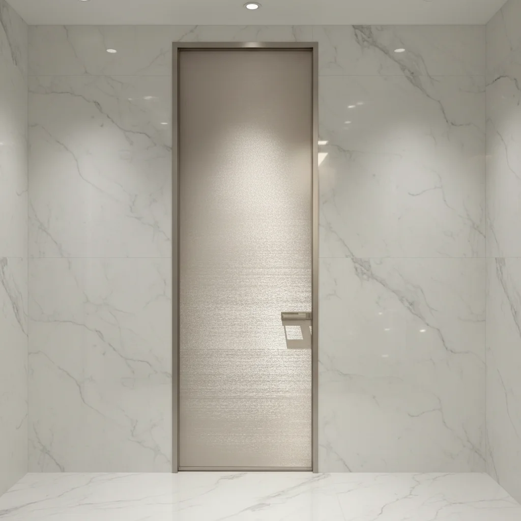 Modern Narrow Glass Frame Custom Casement Opening Bathroom Water Resistant Interior Finished Toilet Swing Door Hospital Use