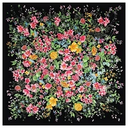 130*130cm 100% Twill Silk Shawl Scarf Women Luxury Floral Print Square Scarves Bandana Wraps Femme Fourlard Echarpes Stoles