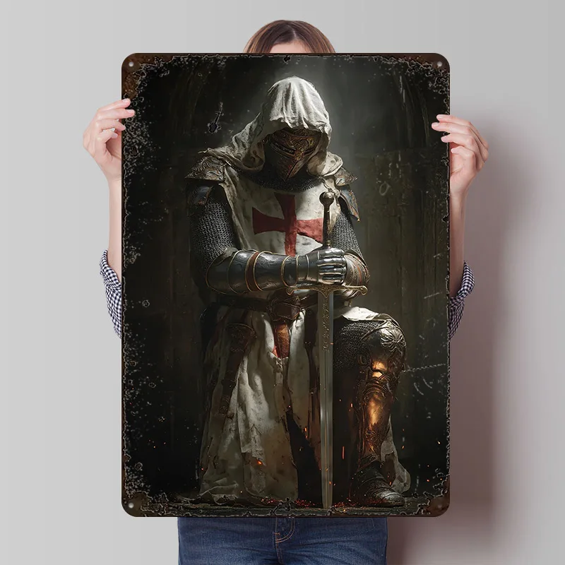 Knight Templar With Sword Poster Customized Vintage Metal Signs Wall Art Retro Tin Plaque for Decoration Garage Decorations Room