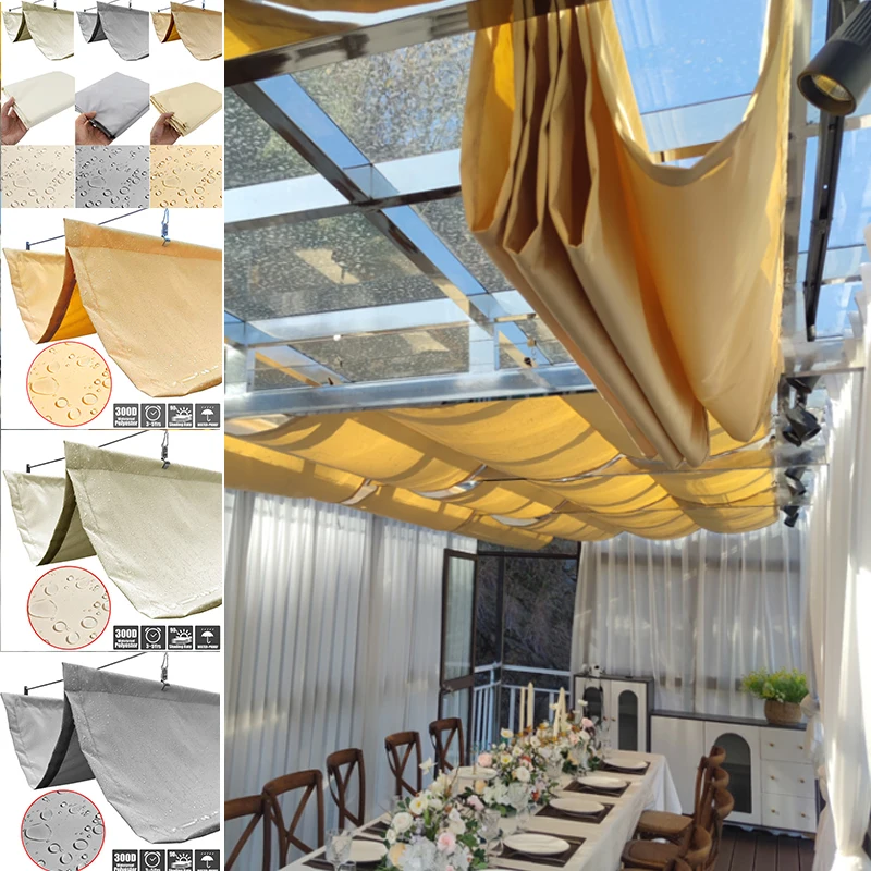 300D Polyester Fabric Rainproof Wave Telescopic Sail Summer Courtyard Pergola Shading Canopy Retractable Outdoor Awning