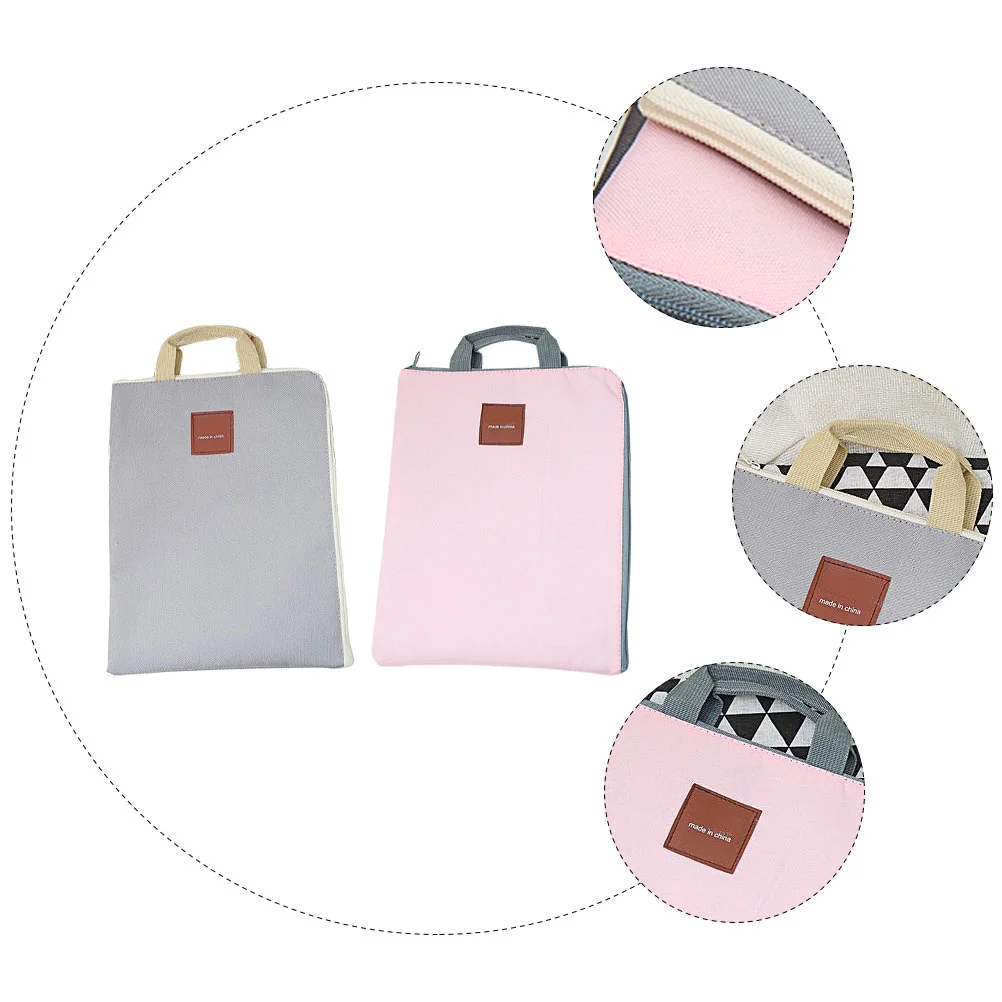 

2pcs Canvas File Bag Office Storage Pouch Document Handbag Laptop Container Portable Business Bag Multi-Functional Envelope For