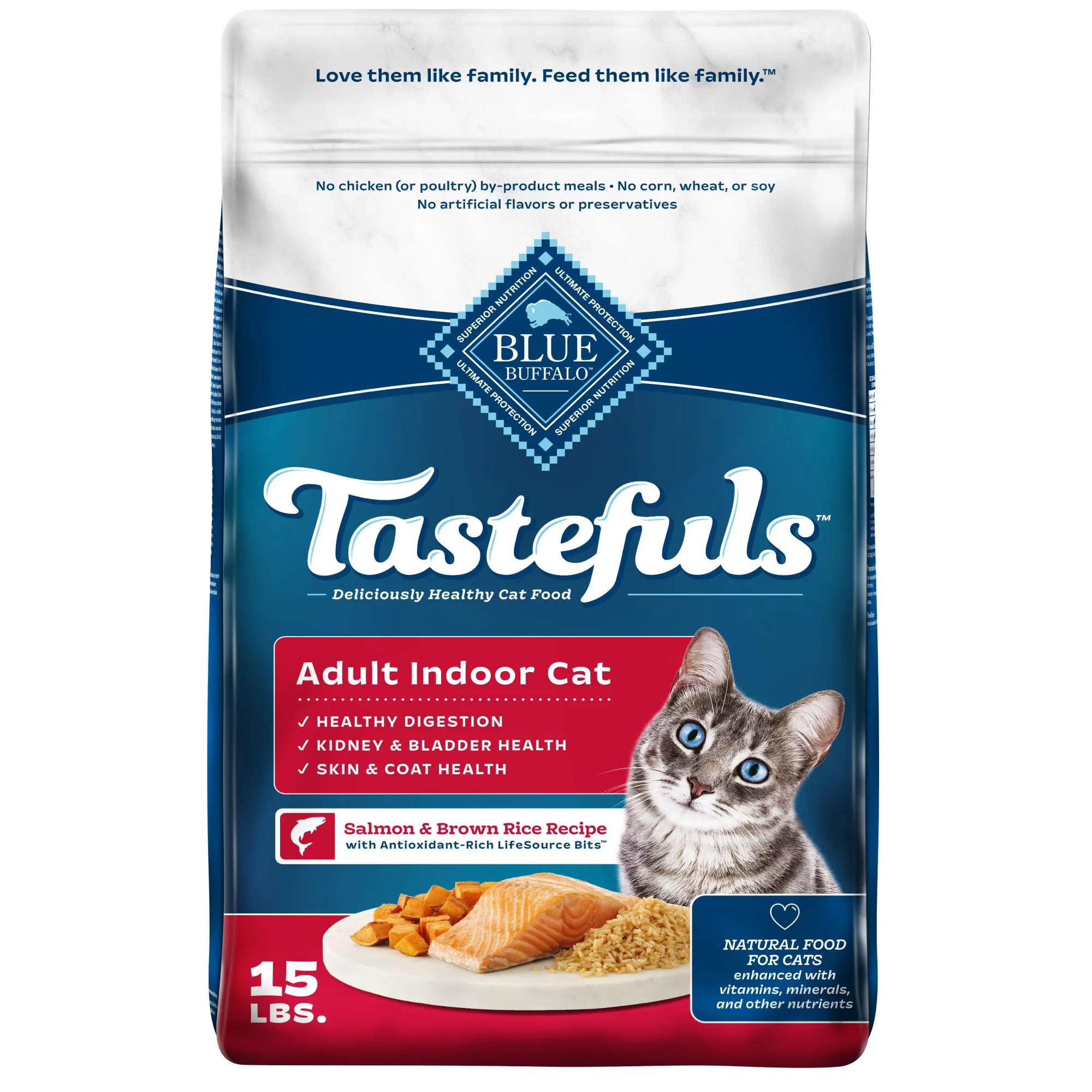 Tastefuls Dry Food for Adult Indoor Cats with Salmon and Brown Rice 15 lb Bag