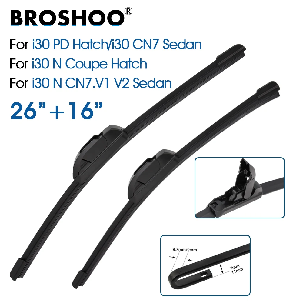 

Car Wiper Blades 26"+16" For Hyundai i30 PD HATCH/i30 CN7 Sedan/i30 N Coupe Hatch/i30 N CN7.V1 V2 Sedan Auto Accessories