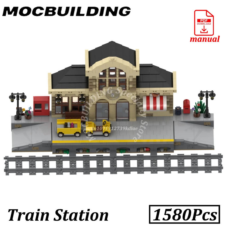 駅レンガ都市ストリートビューモデル中央駅鉄道アクセサリー MOC ビルディングブロックおもちゃ建設ギフト
