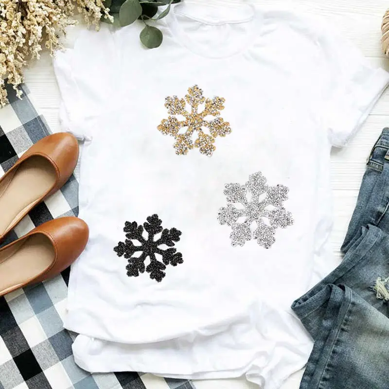 Snowflakes Rhineston Heat Sticker On T-shirt DIY A-levels Iron On Transfer For Clothing Bling Patches On Clothes Appliqued Decor