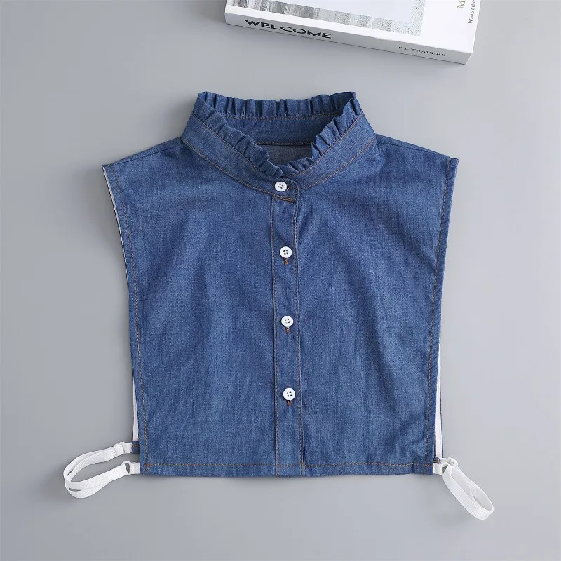 Nouveau Denim bleu faux col chemise femmes à volants faux colliers détachable revers demi-chemise cravate dames faux col de chemisier