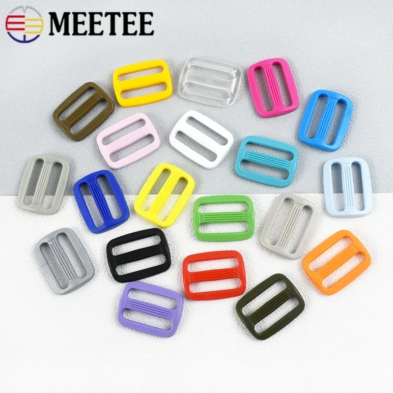 20P 15-25mm Plastic Backpack Buckle Tri Glide Slider Clasp Bag Strap Belt Adjuster Buckles Hook Dog Collar Ring Sewing Accessory