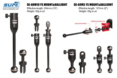 Supe Scubalamp De Arm-ball De Arm-ys 5 인치 10 인치 라이트 암 퀵 릴리스 분리형 암 다이빙 액세서리 장비