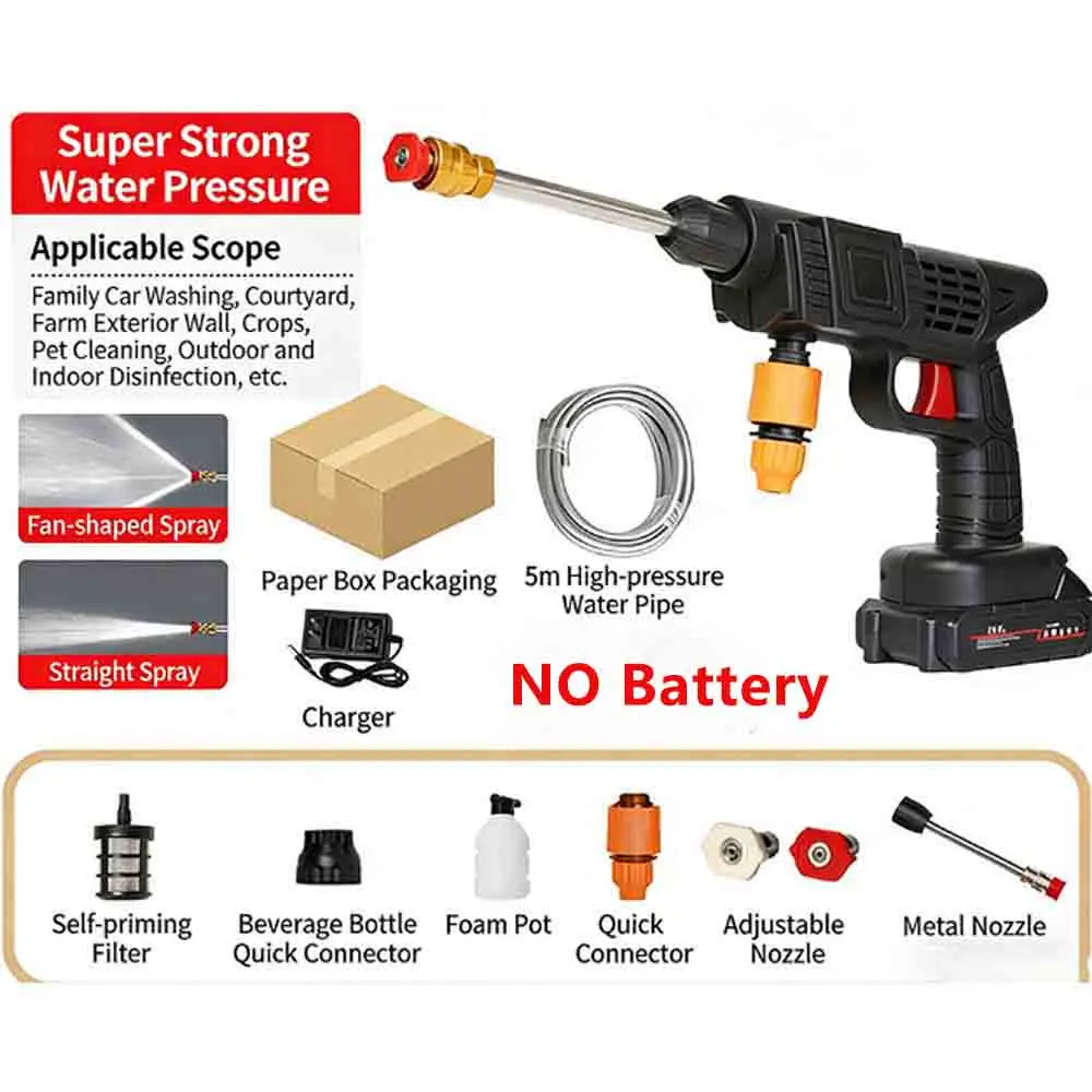 Car Cleaner Washer Spray Water Gun Cordless High Pressure Wash Spray Water Gun Car Wash Water washing Machine without Battery