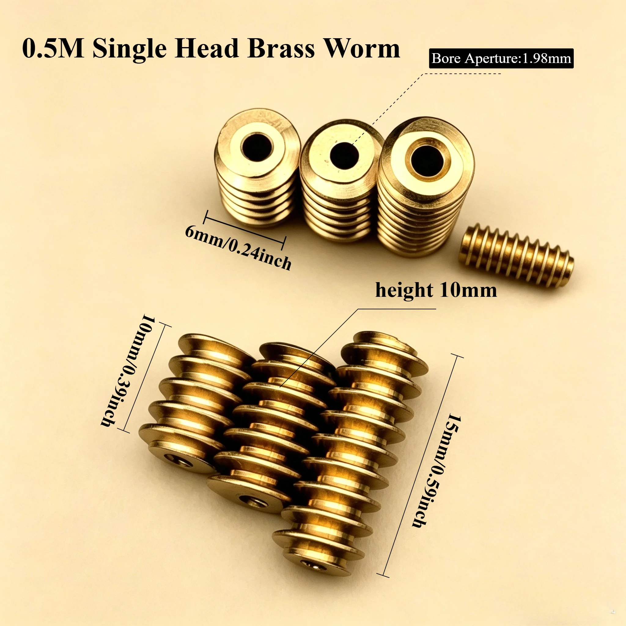 10pcs 0.5M Modulus Diameter 6mm Height 8mm 10mm 15mm Brass Single-Head Worm Gear 5°43′ /4°46′ Hole Aperture 1.98mm 2mm 1.5A