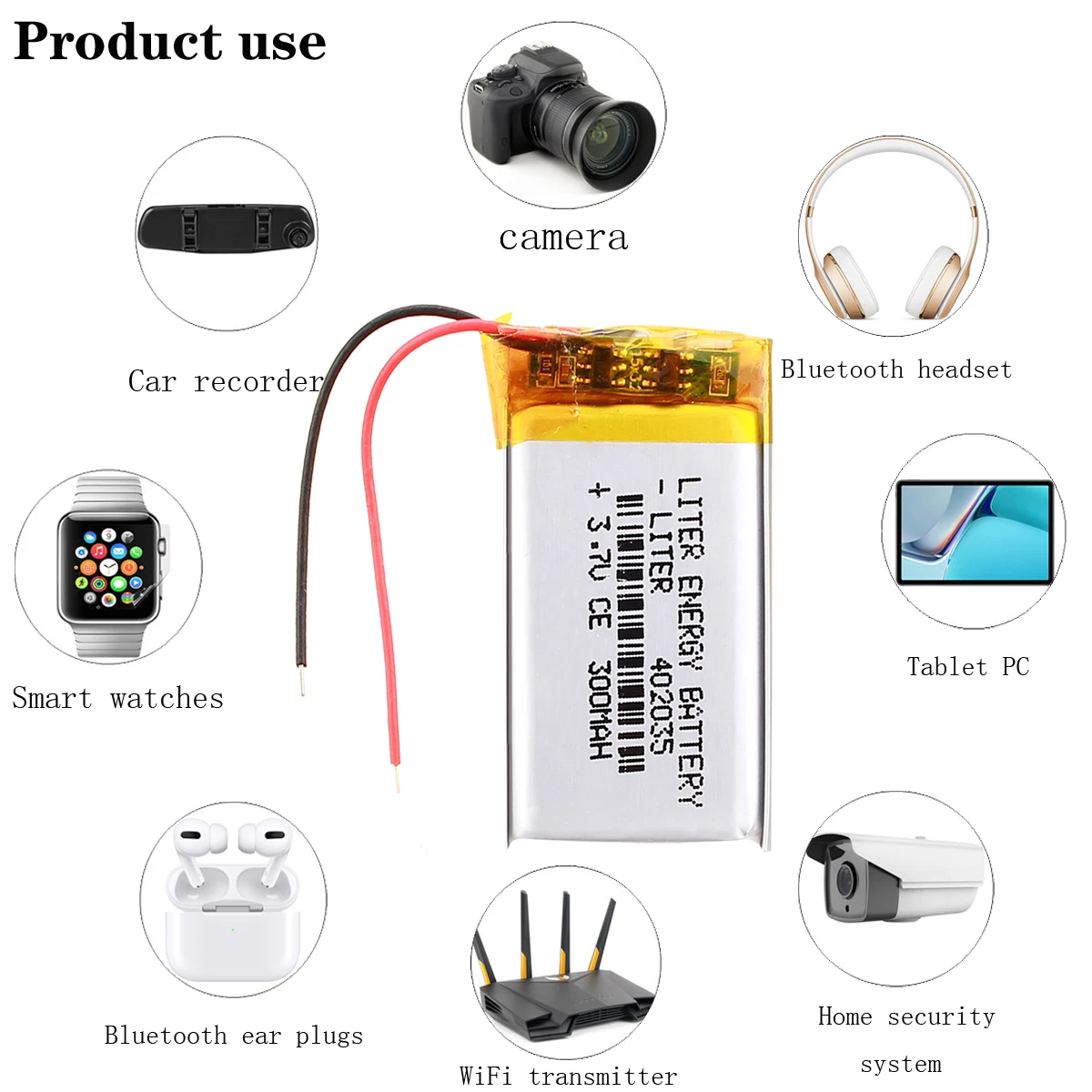 3.7V,300mAH,402035  polymer lithium ion / Li-ion battery for GPS,mp3,mp4,mp5,dvd,bluetooth,model toy mobile bluetooth