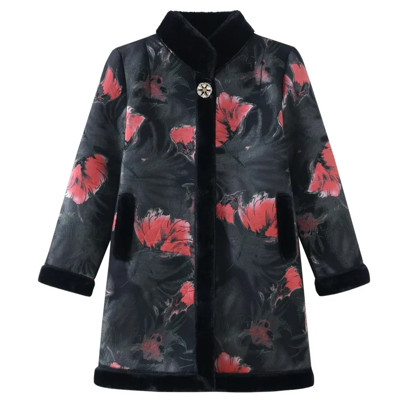 Chaqueta larga de piel sintética para mujer, abrigo grueso y cálido, elegante, de mediana edad, para invierno, novedad