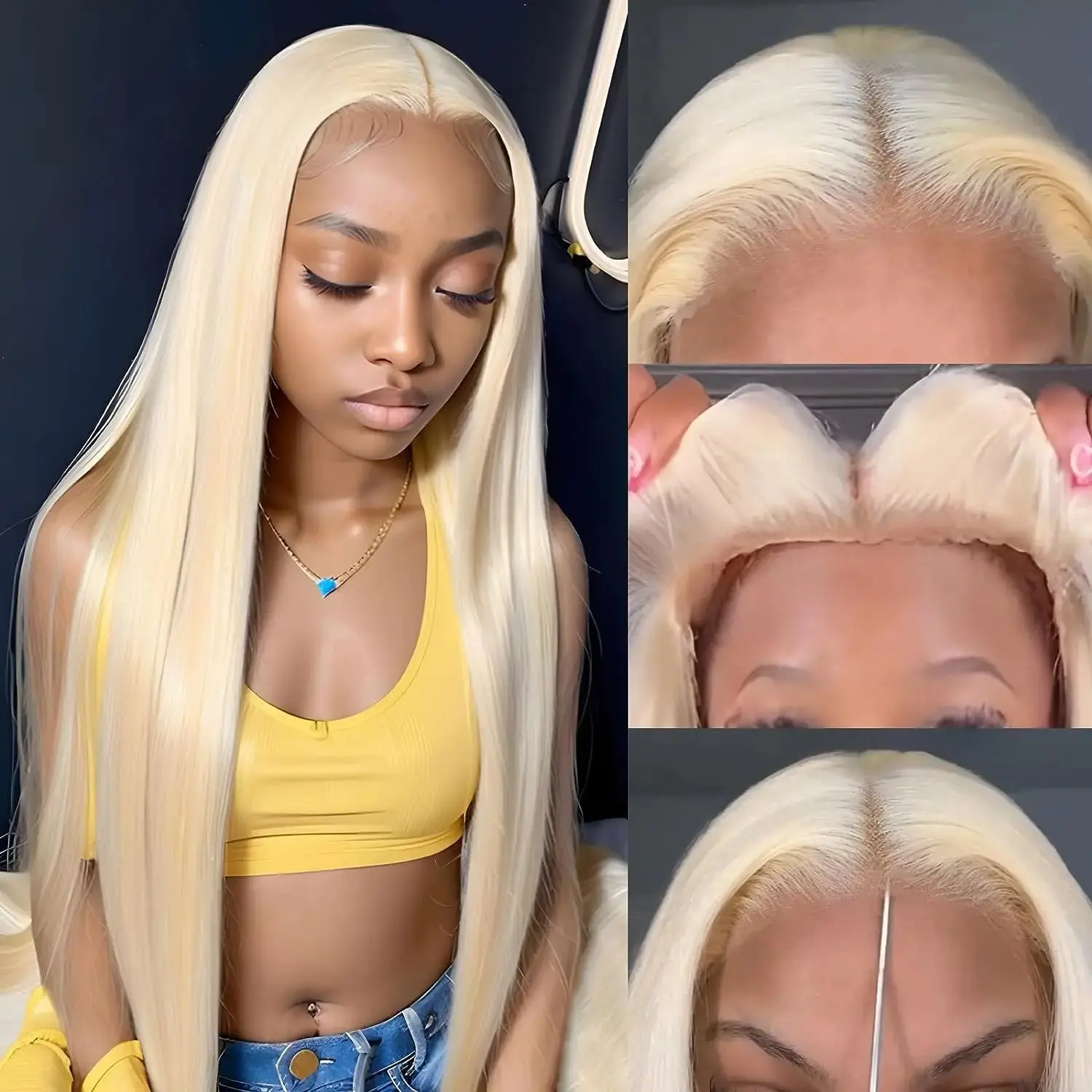 Rosabeauty 40Inches 13x6 Blonde Straight Lace Front Human Hair Wigs 613 HD Glueless 13X4 Frontal Wig Preplucked 250% For Women