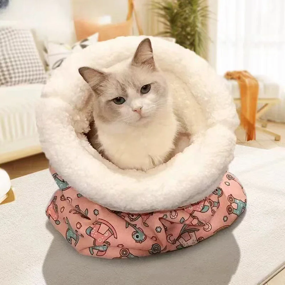 Cat Sleeping Bag Soft Cuddly Fluffy Feel Thickened Pet Pocket Type Quilt Bed Kitten Puppy Soft Comfortable Warm Nest Pet