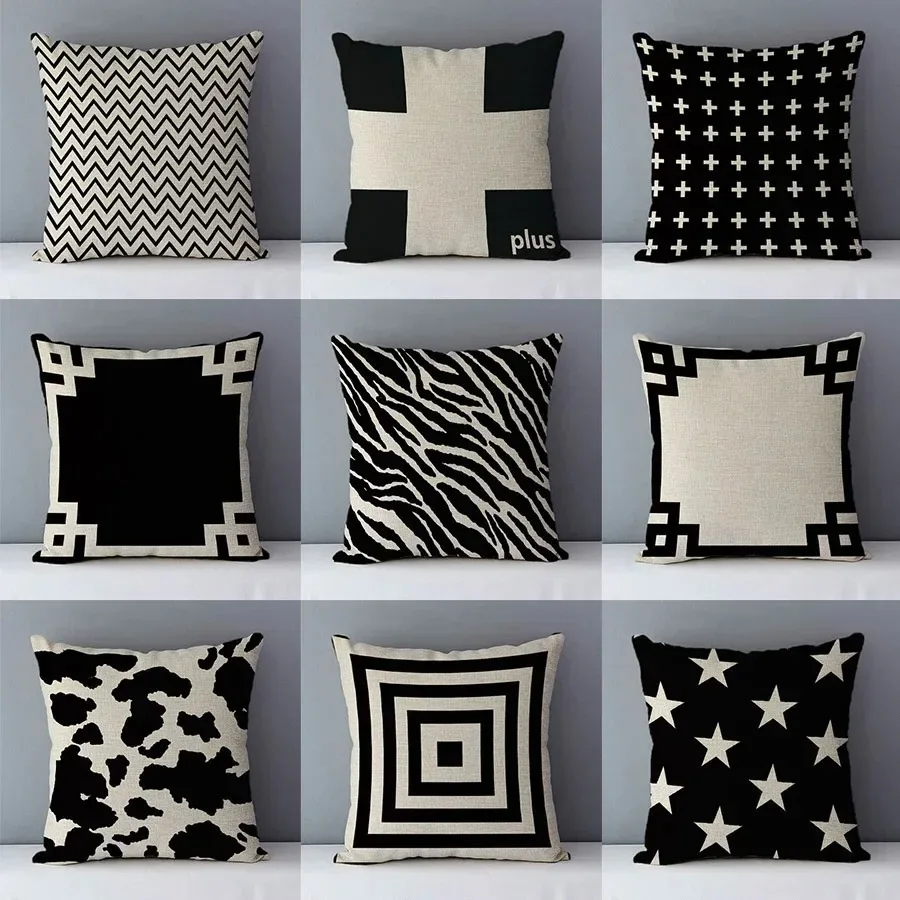 Home Decor Black and White Geometric & Animal Print Pillows Pattern Cushion Cover Suitable for Sofa Bedroom Car Pillow Cover