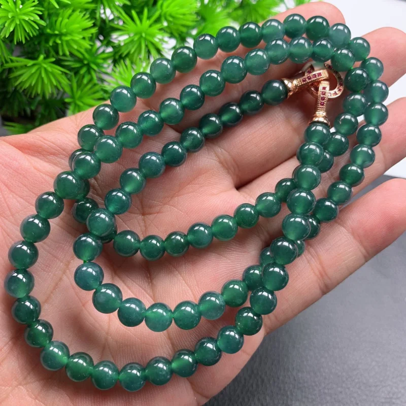 Real Shot Blue-like Natural A- Level Jade Bead Dangerous Material High Goods Emerald Pendant Necklace 7mm