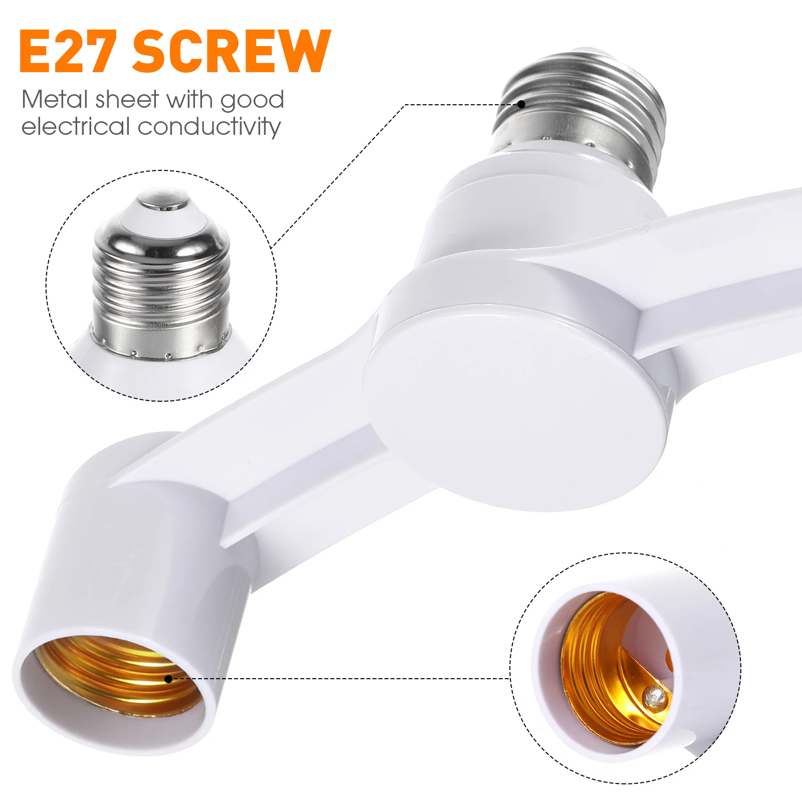 Light Socket Splitter Double Head E27 Lamp Socket Branch Adapter Compatible with LED Bulbs Bulbs Corridor