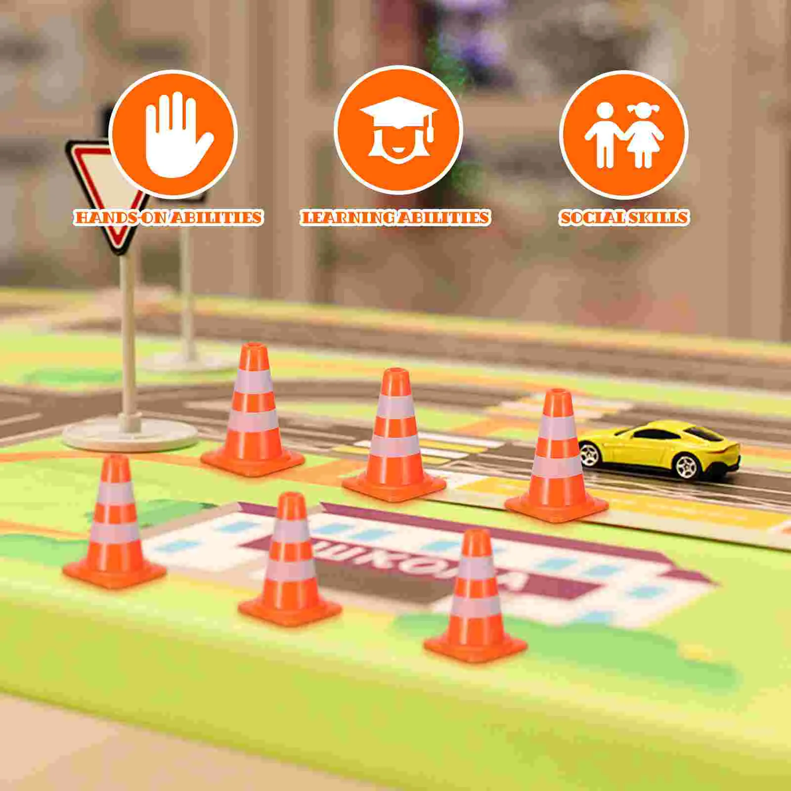 7 Pcs Road Sign Traffic Roadblock Cone Toy for Kids Mini Toys Simulation Signs Toddler Puzzles Top Hat