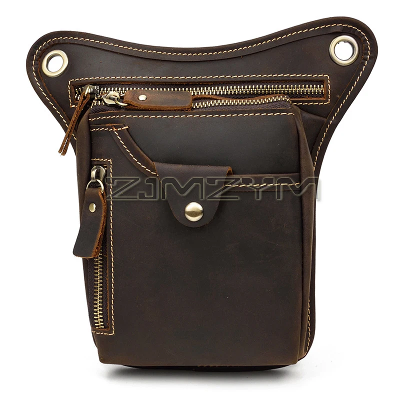 Waist Big Leg Bag Crazy Horse Leather Men Waist Fanny Pack Phone Pouch Bags Motorcycle Rider Shoulder Cross Body Casual Belt Bag