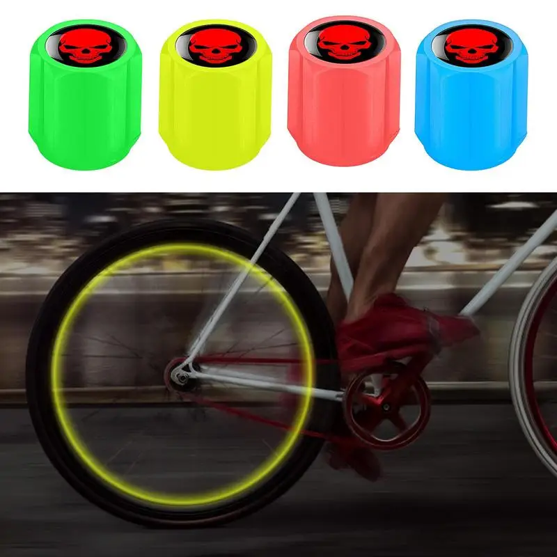 Tapas de válvula luminosas para coche, 4 piezas, fluorescente, brillante, para rueda de motocicleta, bicicleta, decoración,accesorios de autos