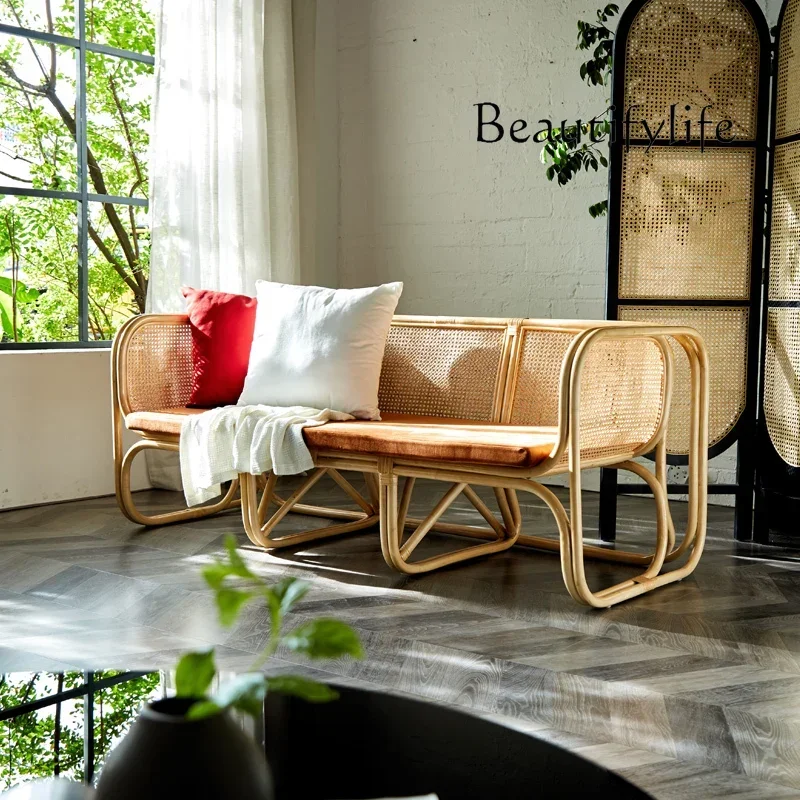 

09Z.Rattan sofa Nordic modern home three-person combination simple solid wood guest sofa