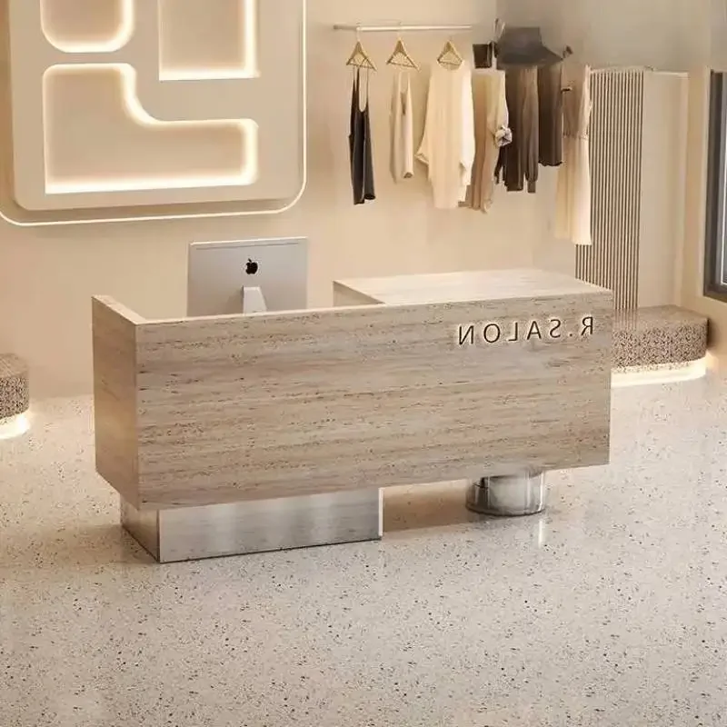 Checkout Page Clothing Store Reception Desk Counter Imitation Travertine Simple Reception Desk Beauty High-end Furniture