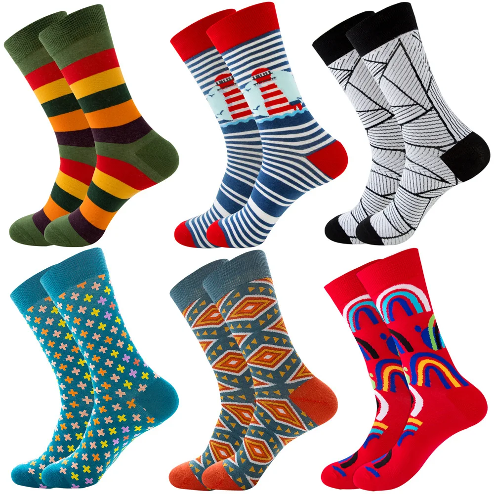 New Happy Mens Socks Women Novelty Cartoon Sock Combed Cotton Funny Men's Big Size Crew Harajuku Hip Hop Thick Long Socks