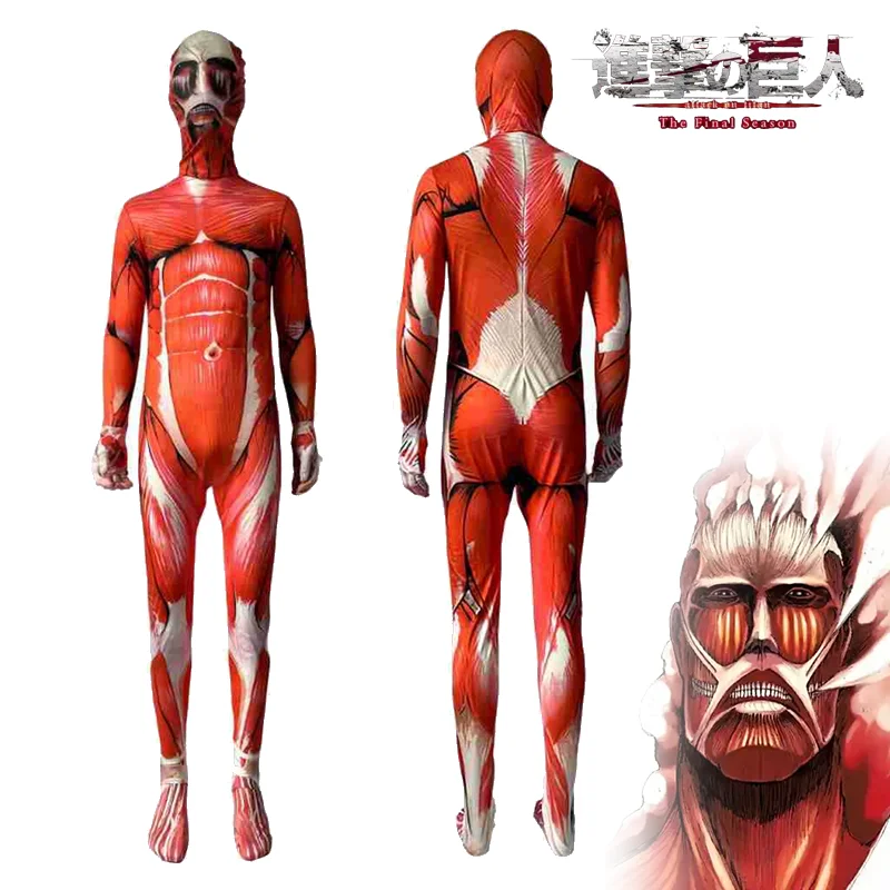 زي تنكري للجنسين للبالغين من Attack On Titan، قناع أغطية الرأس، بدلة قفز لحفلات الهالوين كرنفال