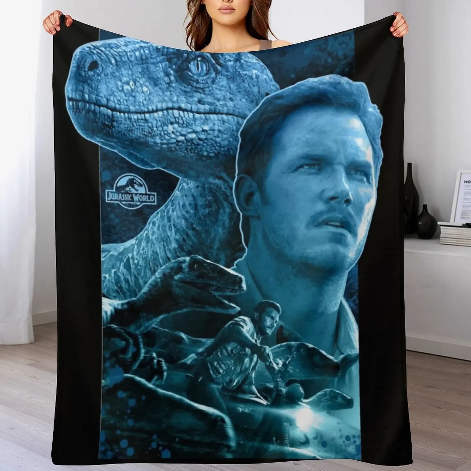 Blue and Owen Grady - Jurassic World characters art Throw Blanket Cute Sofa Quilt Fashion Sofas Extra Large Throw Blankets