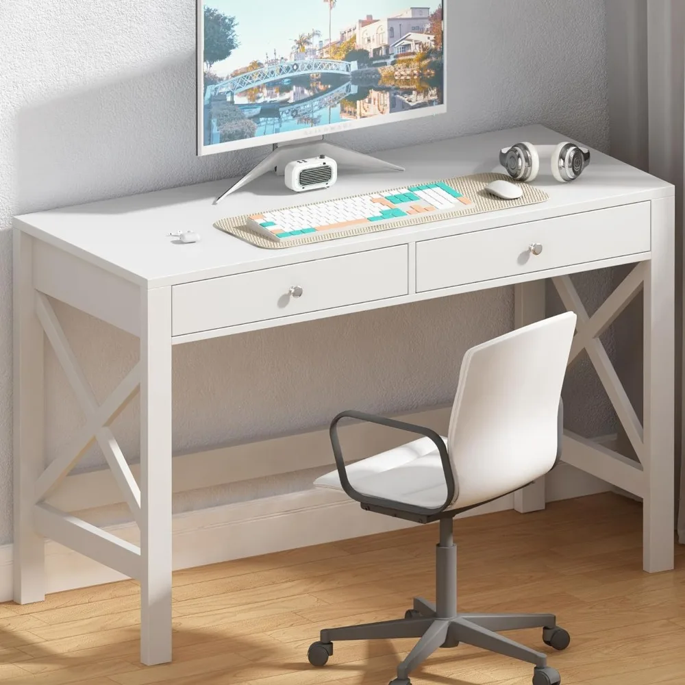 

Computer Desk Study for Home Office, Modern Simple 40 Inches White Desk with Drawers, Makeup Vanity Console Table