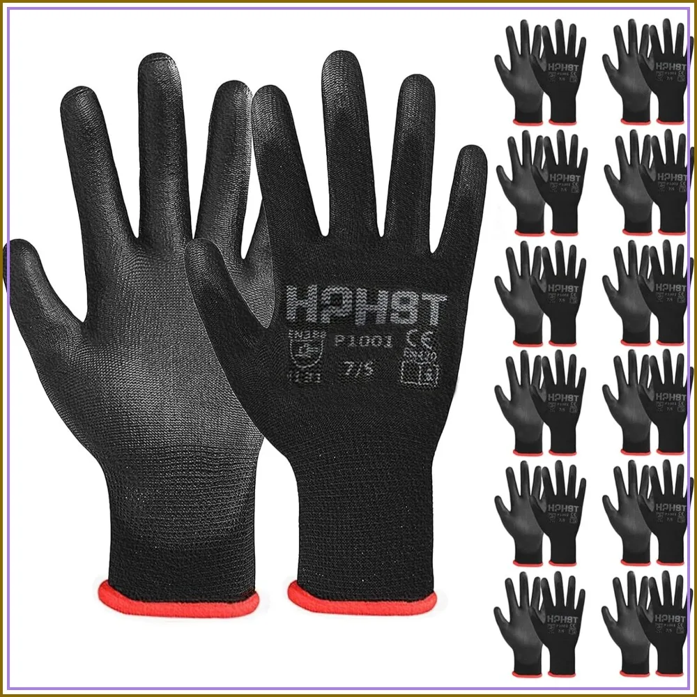 

PU Coated Safety Work Gloves, 12 Pairs, Seamless Knit, Polyurethane Coated Smooth for Mechanics