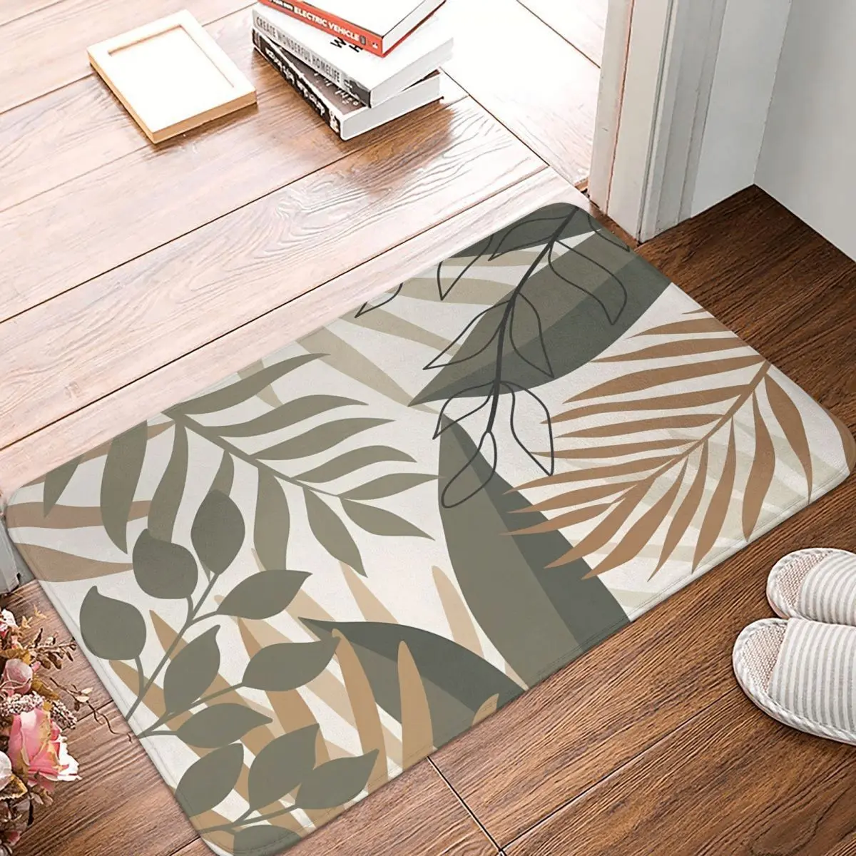 Boho Abstract Floor Mat para Entrada Doméstica, Tapete de banho antiderrapante macio, Tapete de banho vegetal, Secagem rápida, Tapete De Banheiro Retro, Veludo