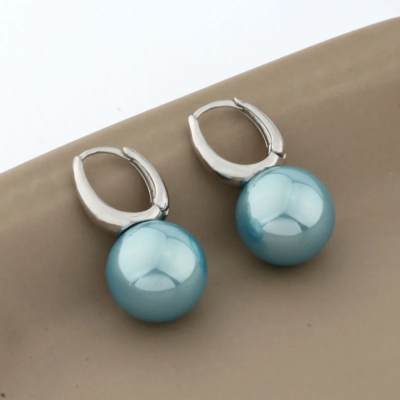 New Trend 14mm Round Pearl Earrings Unique 585 Rose Gold Color Simple Hanging Earrings For Women Wedding Fashion Jewelry 2022