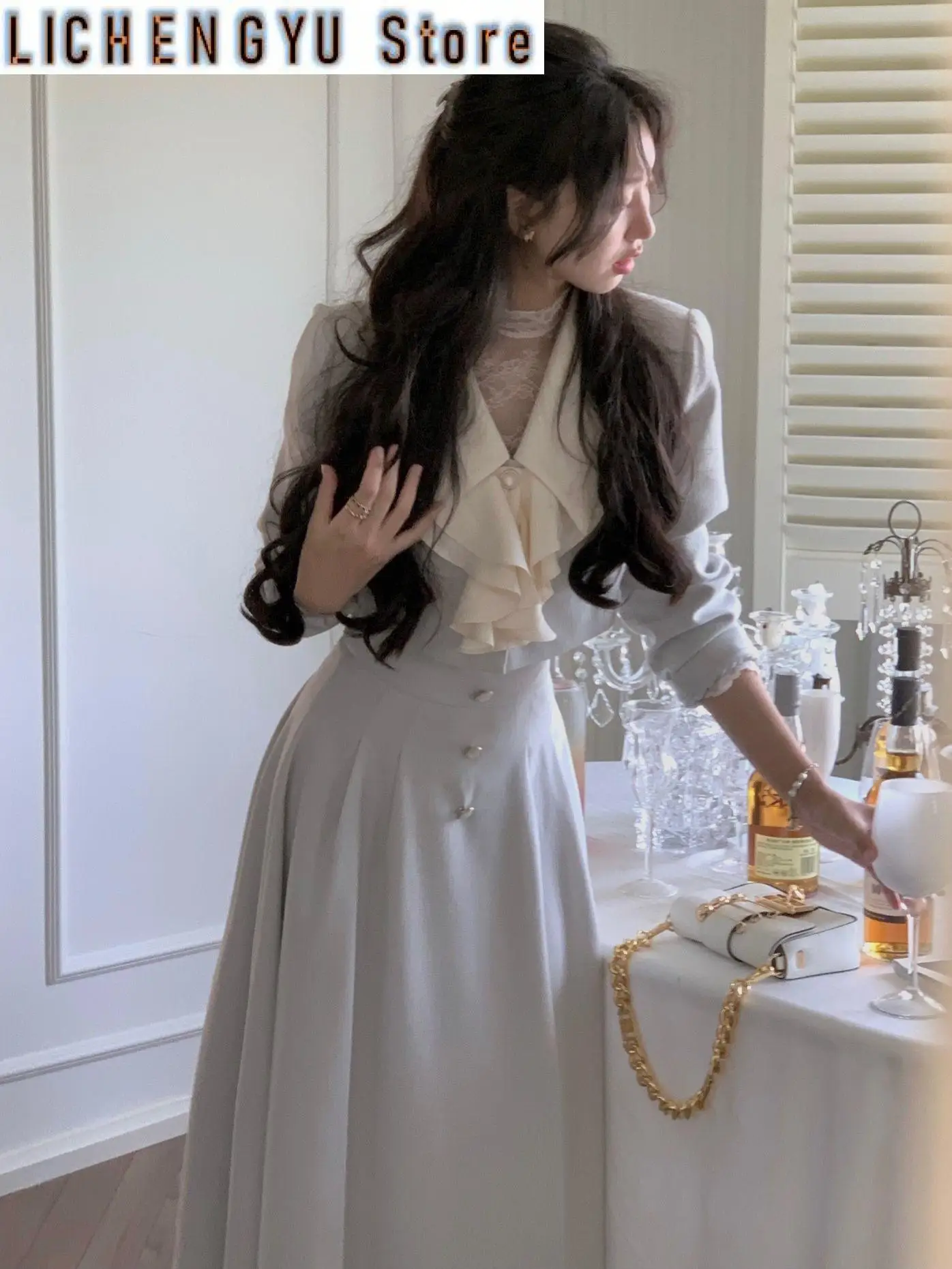 New Women Elegant A-line Skirt Two Piece Set Spring French Fashion Short Blazer Jackets Midi Skirt Outfits Female Suits
