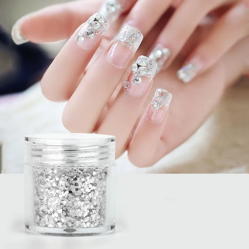 10ML/Flasche /3 Größen-Mix aus funkelndem reinem Silber-Nagelglitter, Spiegelsilber-Nagelglitter, zur funkelnden Dekoration