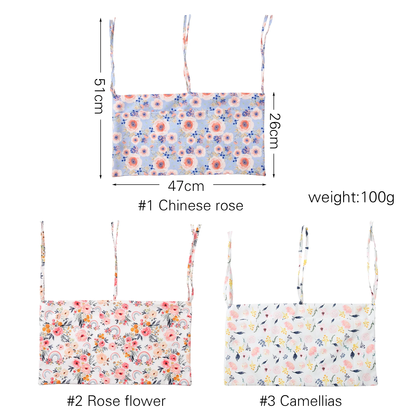 Portable Canvas Baby Crib Storage Bag Floral Large Capacity Hanging Crib Organizer Nursery Diaper For Baby Bed Accessories