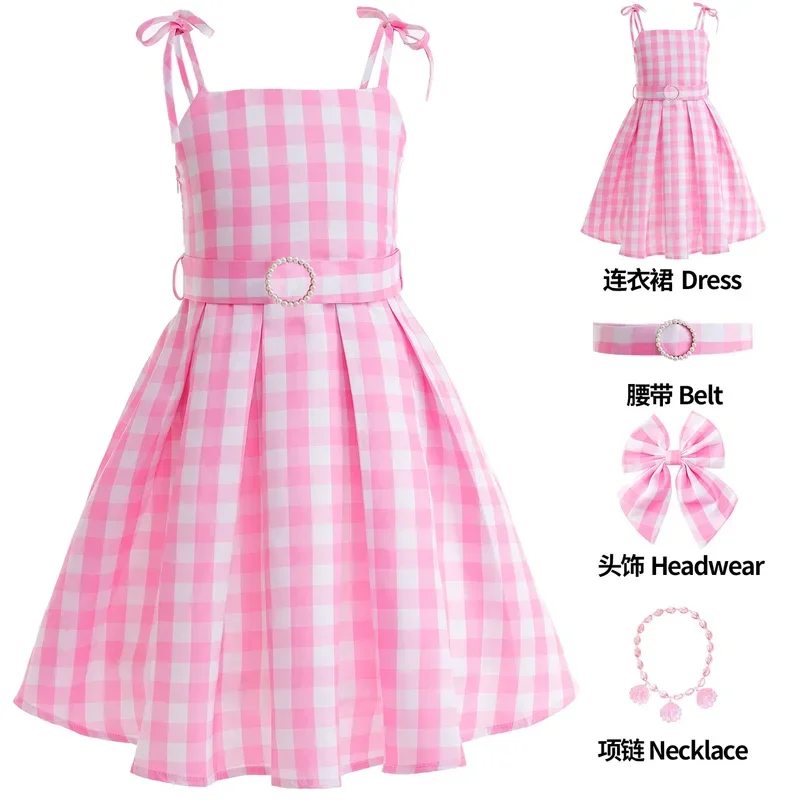 2024 Fashional Hot-sale Women's Cosplay Accurate Reduction Live Action Movie Charming Comfortable Pink Plaid Dress Lsy081