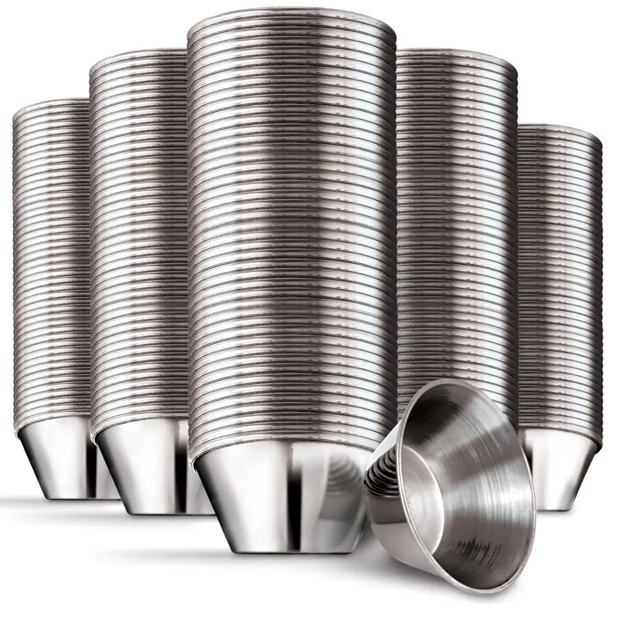 

oz Stainless Steel Condiment Cups 120 Pack, Individual Portion Dipping Sauce Cups, Small Metal Ramekins for Ketchup, Marinara, B