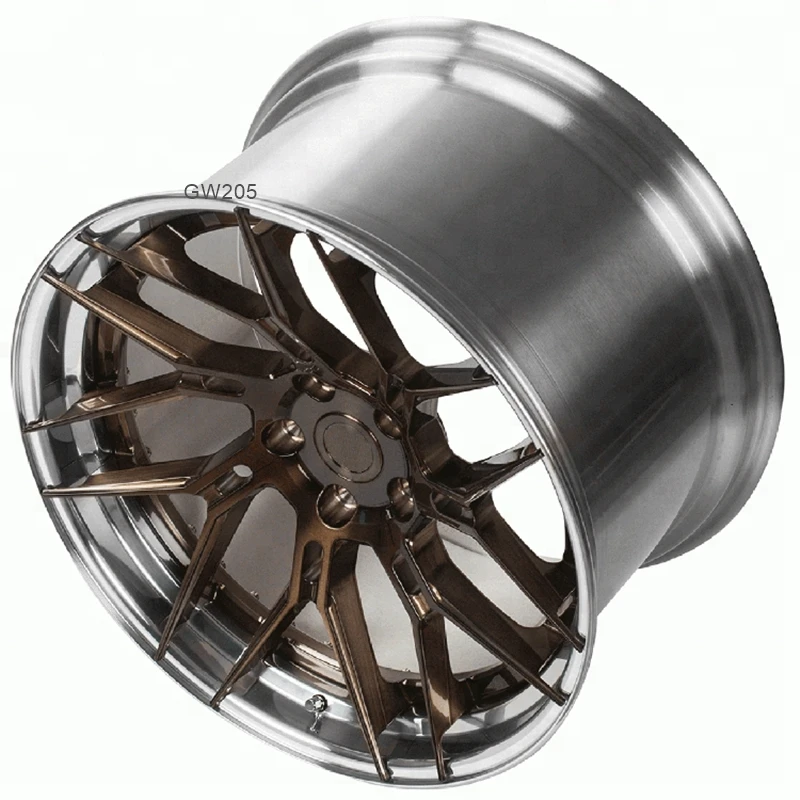 for  Customized 2 piece wheel super deep concave brushed bronze polished lip forged car wheels