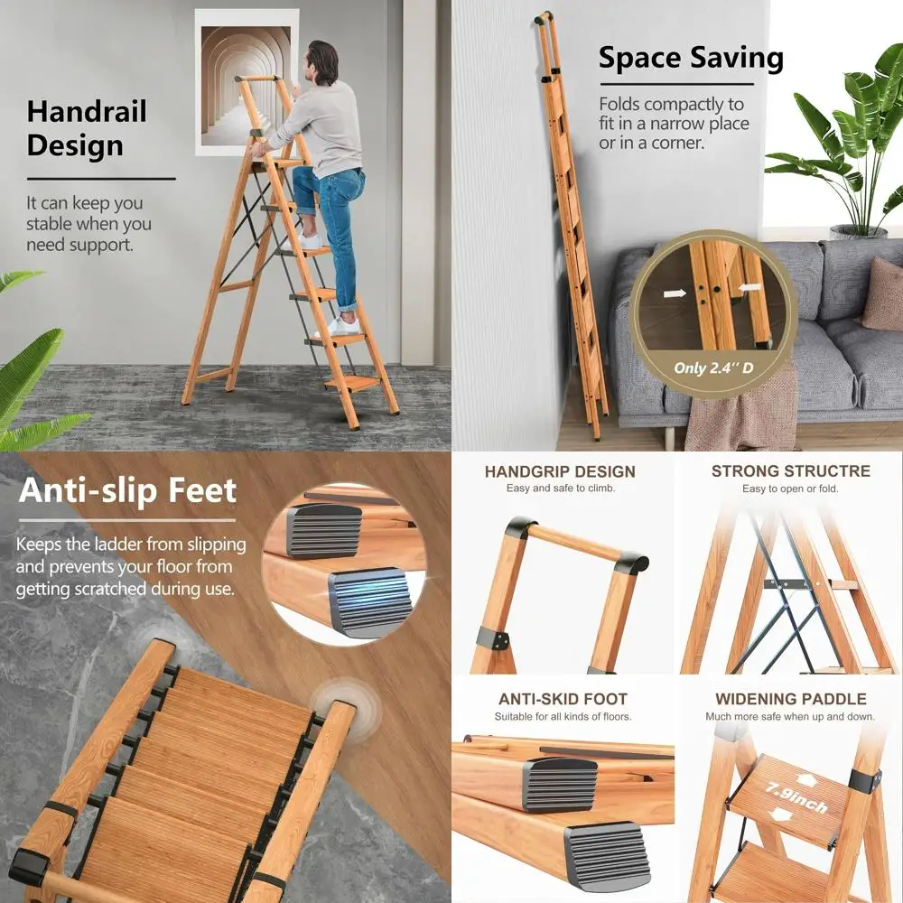 Échelle en aluminium à 6 marches pour plafonds de 12 pieds, pliante légère avec marches antidérapantes et poignée pour un usage domestique (300 lb)