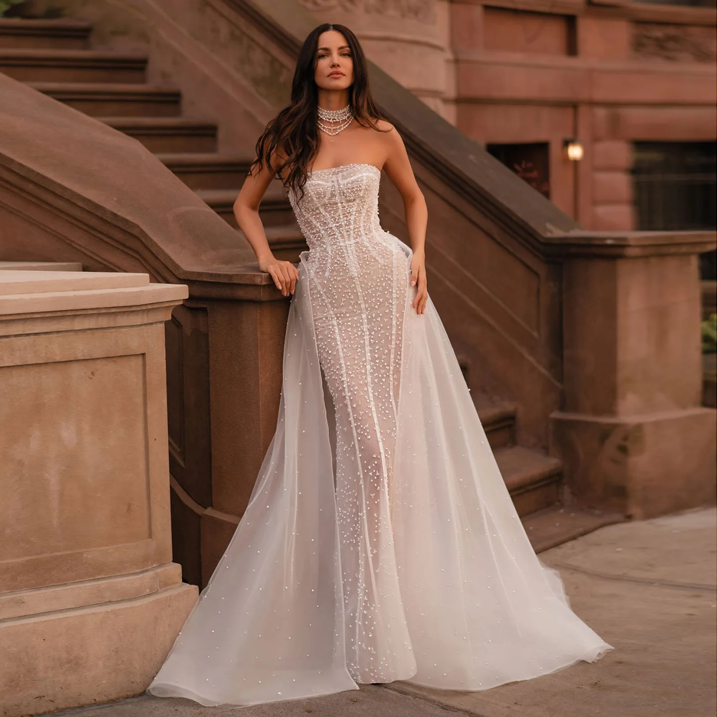 

Sharon Said 2025 Sexy Mermaid Off White Tulle Wedding Dress With Detachable Overskirt And Jacket Bridal Gowns SW151 Customized