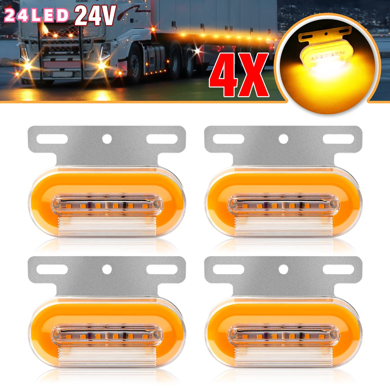 

4PCS 24LED 24V LED Side Signal Light Indicator Trailer Truck Lorry Side Marker Light Car Tractor Rear Indicator Clearance Lamp