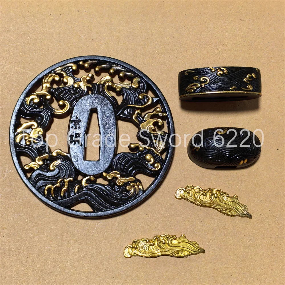 A Set Nice Copper Brass Glod Plated Silver Tsuba Handguard Fuchi Kashira Menuki For Real Japan Samurai Katana Sword Fittings
