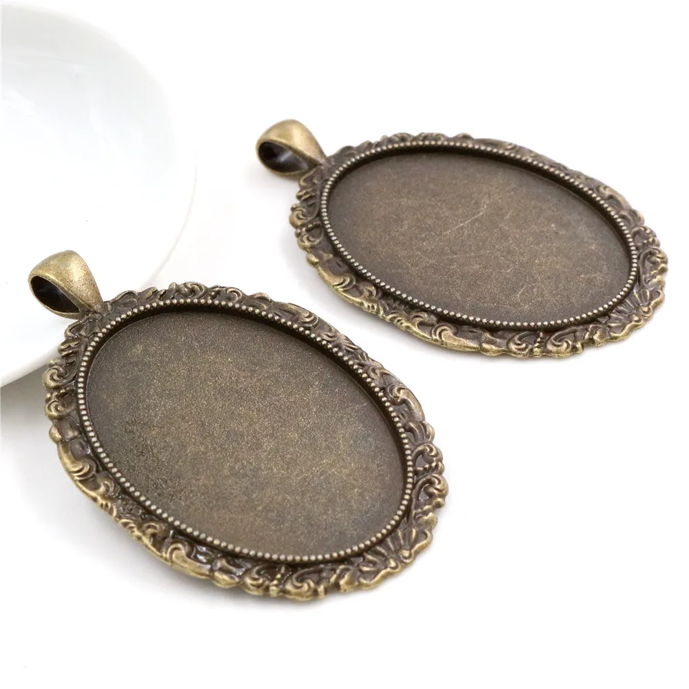 Nowa moda 5 sztuk 30x40mm wewnętrzny rozmiar antyczne srebro czarny i brązowy kwiaty styl Cabochon baza ustawienie Charms wisiorek — zdjęcie 4