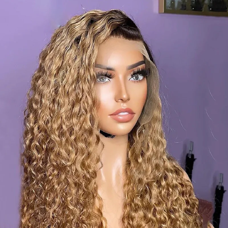 180Density 26inch Long Ombre Blonde Kinky Curly Lace Front Wig For Black Women Baby Hair Natural Hairline Preplucked Glueless