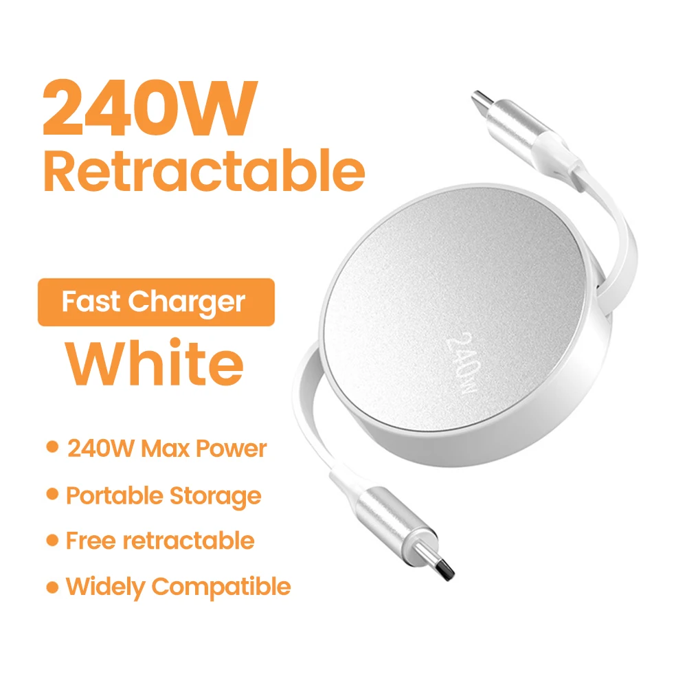 PD 240W Retractable Type C Charger Cable Fast Charging For iPhone Samsung Huawei Xiaomi Mobile Phone USB C to USB C Cord Wire
